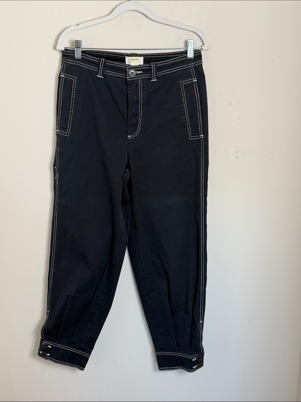 Maeve Contrast Stitch Black Pants Size 10